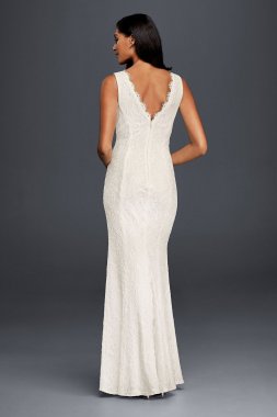 Allover Lace V-Neck Sheath Wedding Dress 183626DB