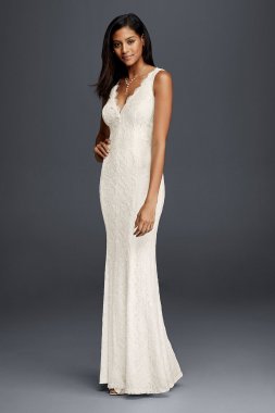 Allover Lace V-Neck Sheath Wedding Dress 183626DB
