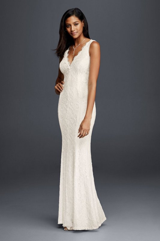 Allover Lace V-Neck Sheath Wedding Dress 183626DB