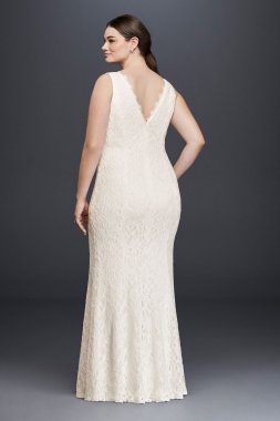 Allover Lace V-Neck Plus Size Sheath Wedding Dress 183626DBW