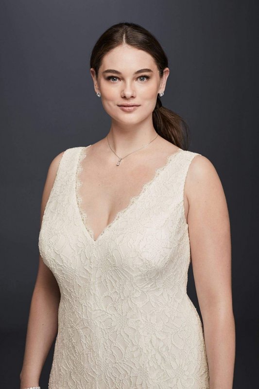 Allover Lace V-Neck Plus Size Sheath Wedding Dress 183626DBW
