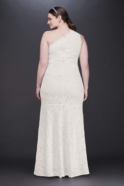 Scalloped One-Shoulder Lace Plus Size Gown 183668DBW