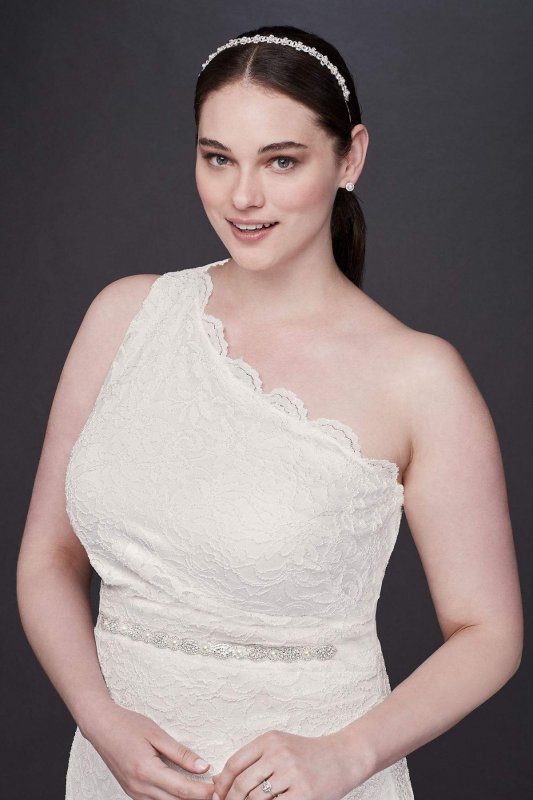 Scalloped One-Shoulder Lace Plus Size Gown 183668DBW