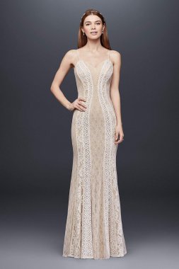 Mixed Lace Sheath Gown with Spaghetti Straps 184159DB
