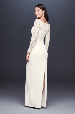 Off-the-Shoulder Long Sleeve Lace Draped Gown 184213DB