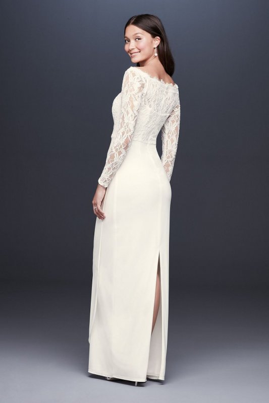 Off-the-Shoulder Long Sleeve Lace Draped Gown 184213DB