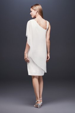 Short One-Shoulder Wedding Dress with Capelet 184599DB