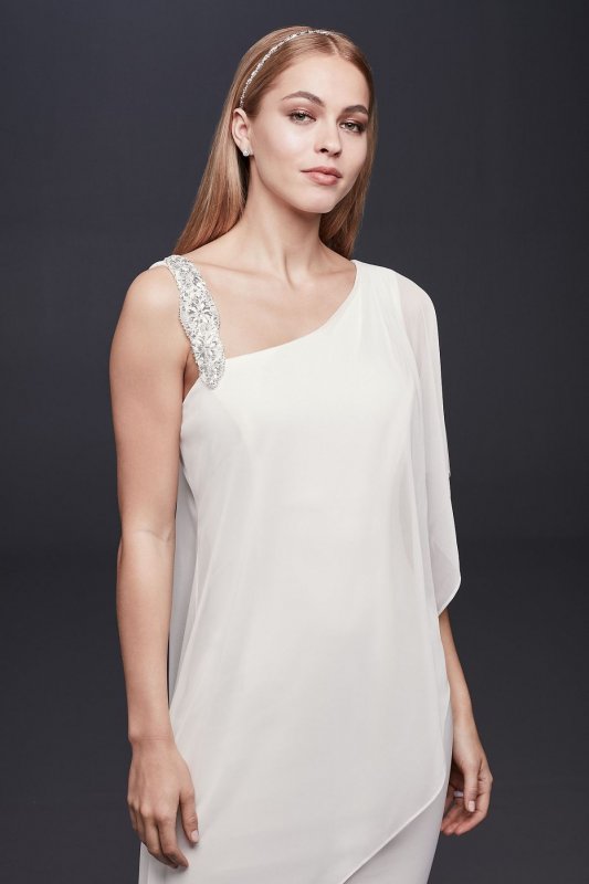 Short One-Shoulder Wedding Dress with Capelet 184599DB