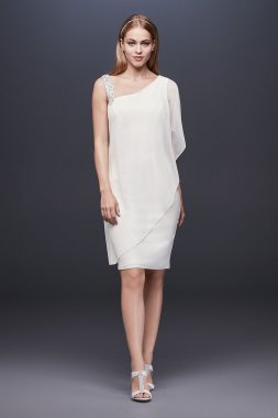 Short One-Shoulder Wedding Dress with Capelet 184599DB