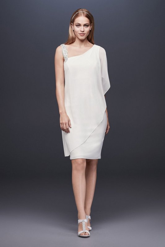 Short One-Shoulder Wedding Dress with Capelet 184599DB