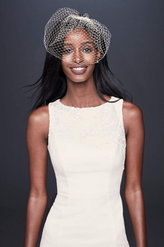 Short Crepe Dress with Asymmetric Lace Flounce 184765DB