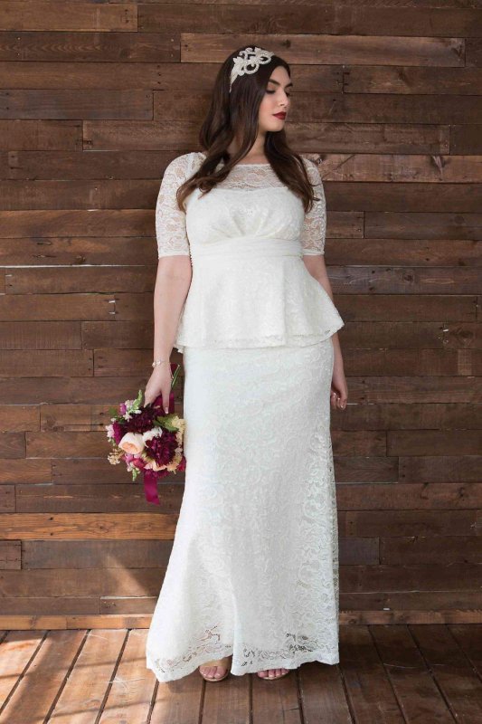 Poised Peplum Plus Size Wedding Gown 19150908