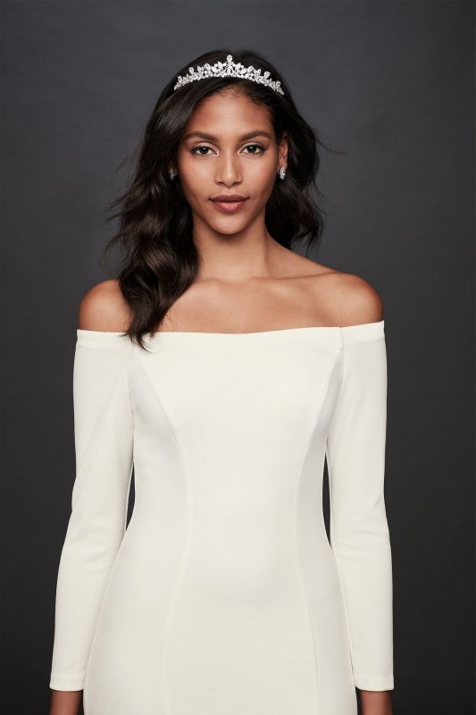 Long Sleeve Stretch Crepe Off-the-Shoulder Sheath 2037X