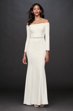 Long Sleeve Stretch Crepe Off-the-Shoulder Sheath 2037X