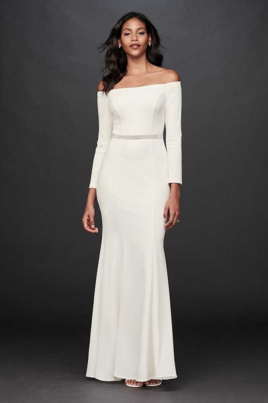 Long Sleeve Stretch Crepe Off-the-Shoulder Sheath 2037X