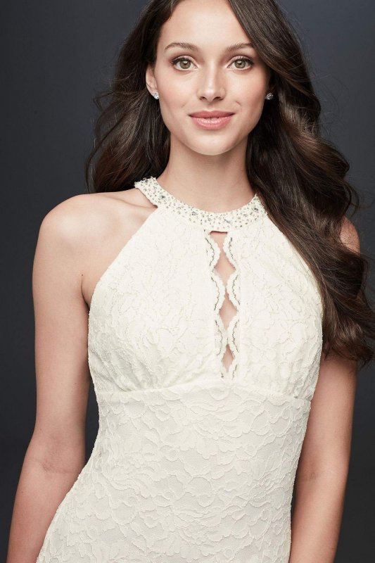 Short Halter Wedding Dress with Keyhole Cutout 21395D