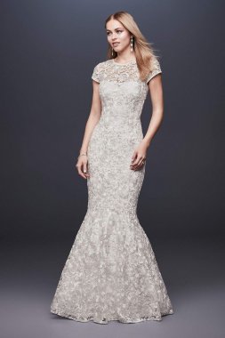 High-Neck Metallic Lace Mermaid Wedding Dress 261032