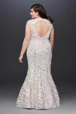 High-Neck Metallic Lace Mermaid Wedding Dress 261032W