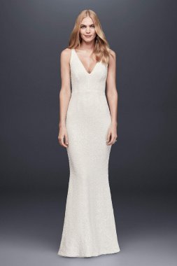 Allover Sequined V-Neck Sheath Gown 264186