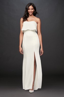 Flounce Top Stretch Crepe Strapless Sheath Dress 390X