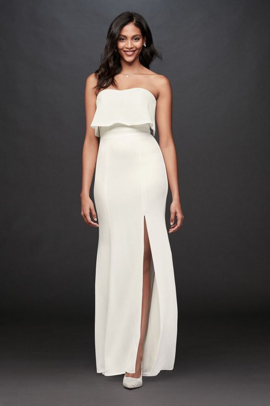 Flounce Top Stretch Crepe Strapless Sheath Dress 390X