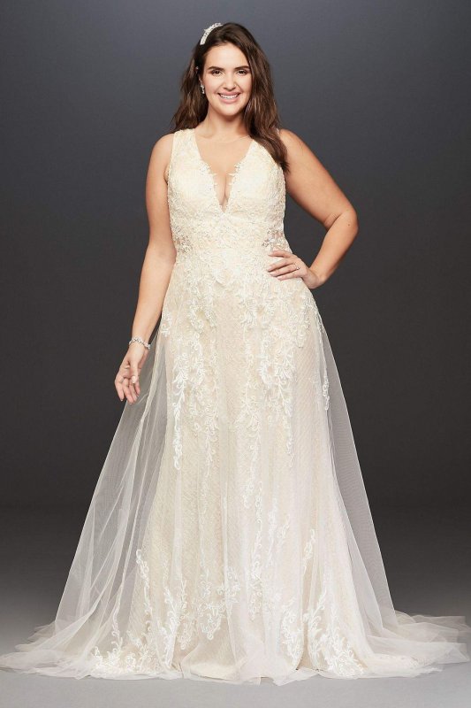 A-Line Tulle Plus Size Wedding Dress with V-Neck 4XL9SWG722