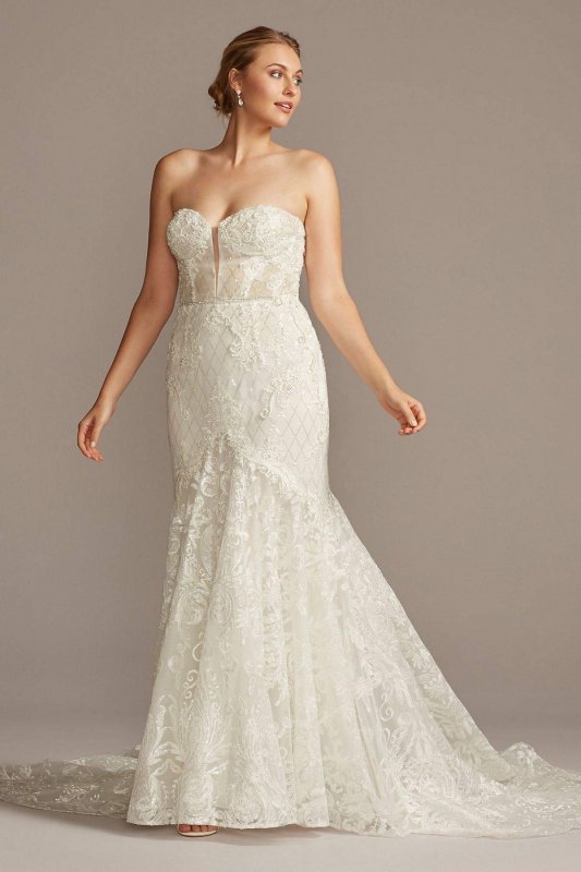 Beaded Brocade Embellished Tall Plus Wedding Dress 4XL9SWG835
