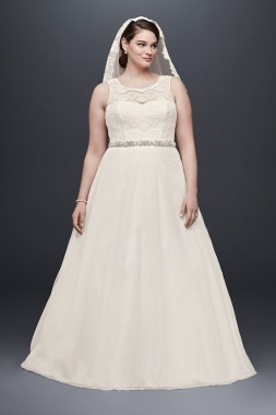 A-line Plus Size Wedding Dress with Tulle Skirt Collection 4XL9WG3711