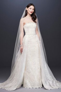 Removable Overskirt Lace Sheath Wedding Dress 4XLCWG816