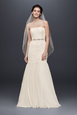 Extra Length Strapless Lace Dress with Tulle Skirt 4XLKP3765