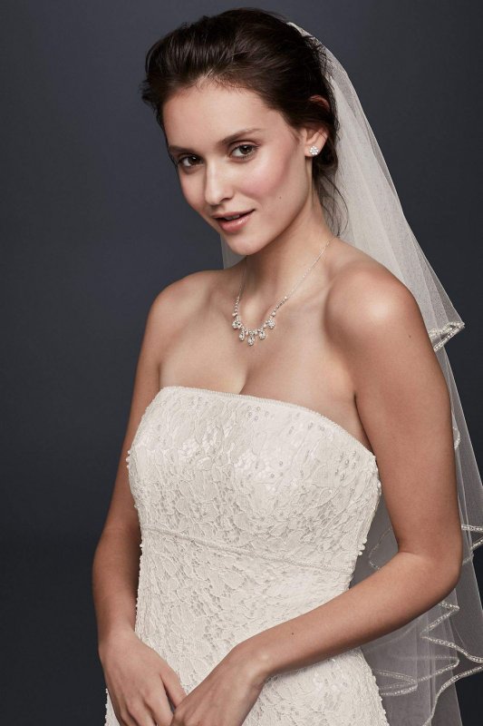 Extra Length Beaded Lace Gown with Empire Waist 4XLS8551
