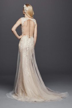 Illusion Plunging V-Neckline Tulle Wedding Dress 4XLSWG722
