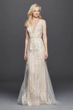 Illusion Plunging V-Neckline Tulle Wedding Dress 4XLSWG722