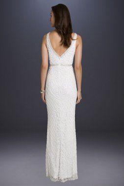 Bella V-Neck Lattice-Beaded Tulle Tank Gown 51006