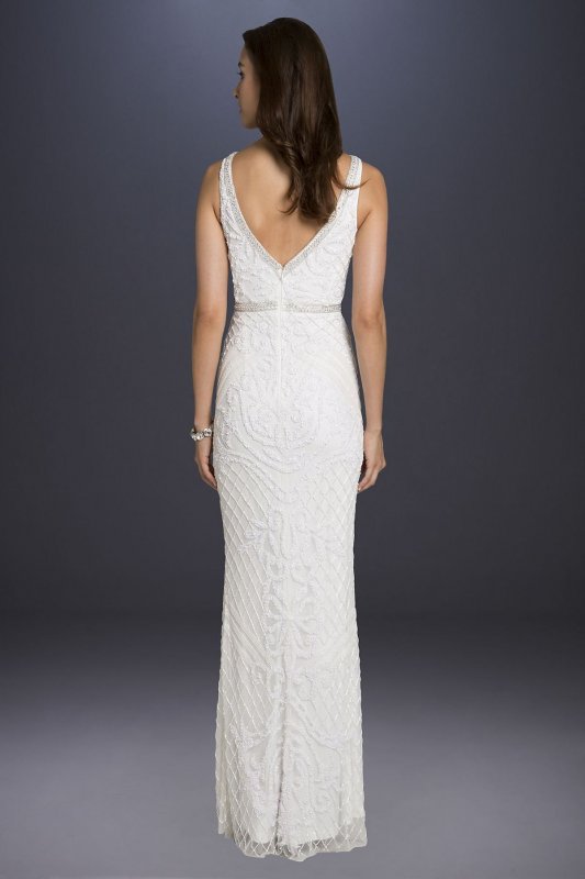 Bella V-Neck Lattice-Beaded Tulle Tank Gown 51006