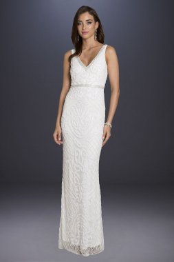 Bella V-Neck Lattice-Beaded Tulle Tank Gown 51006