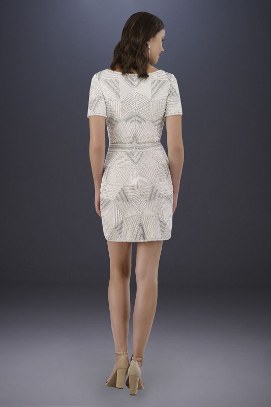 Becky Beaded Faux-Wrap Short Sleeve Dress 51021