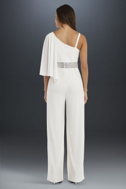 Drape-Shoulder Jersey Jumpsuit with Crystal Waist 5283