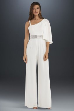 Drape-Shoulder Jersey Jumpsuit with Crystal Waist 5283