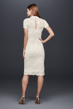 Mock-Neck Illusion Lace Short Dress 650133