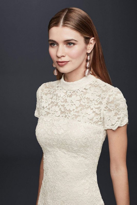 Mock-Neck Illusion Lace Short Dress 650133