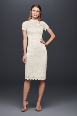 Mock-Neck Illusion Lace Short Dress 650133
