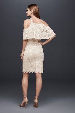 Short Two-Tone Lace Dress with Ruffle Popover 650134