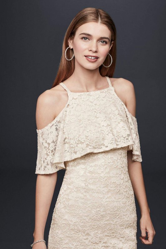 Short Two-Tone Lace Dress with Ruffle Popover 650134