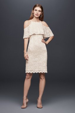 Short Two-Tone Lace Dress with Ruffle Popover 650134