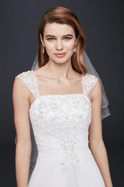 Petite Split Front Wedding Dress with Cap Sleeves Collection 7NTV9010