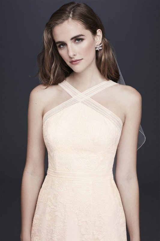 Embroidered Lace Y-Neck Petite Wedding Dress 7WG3928