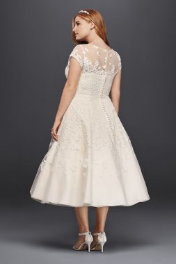 Cap Sleeve Tea Length Wedding Dress 8CMK513