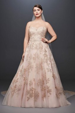 Metallic Lace Plus Size A-Line Wedding Dress 8CWG767