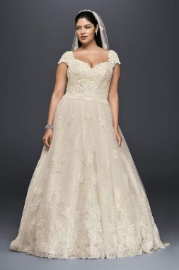 Cap Sleeve Lace Plus Size Ball Gown Wedding Dress 8CWG768